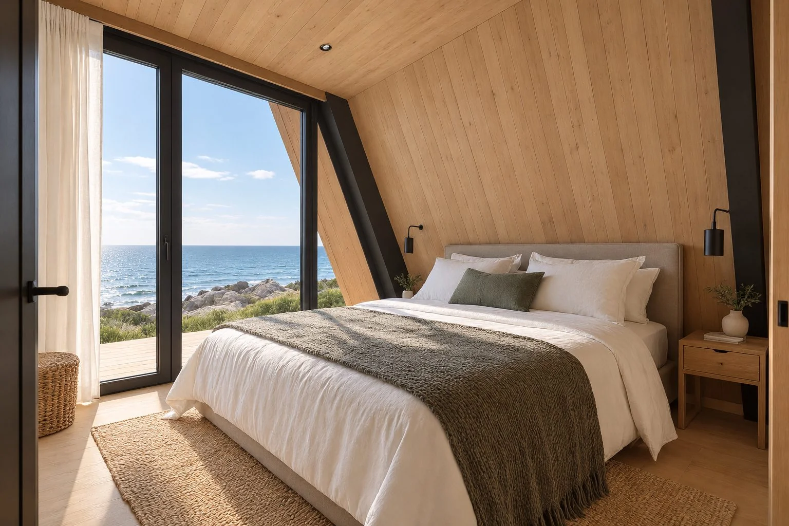 AIIA Axis, maison modulaire en A de 65 m² : chambre, rendu 3D