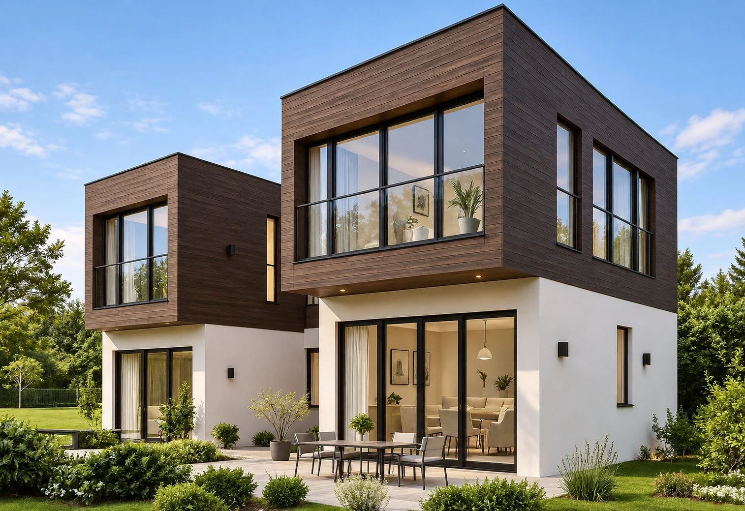 AIIA Block, maison modulaire de 73 m² : extérieur, autre vue, rendu 3D