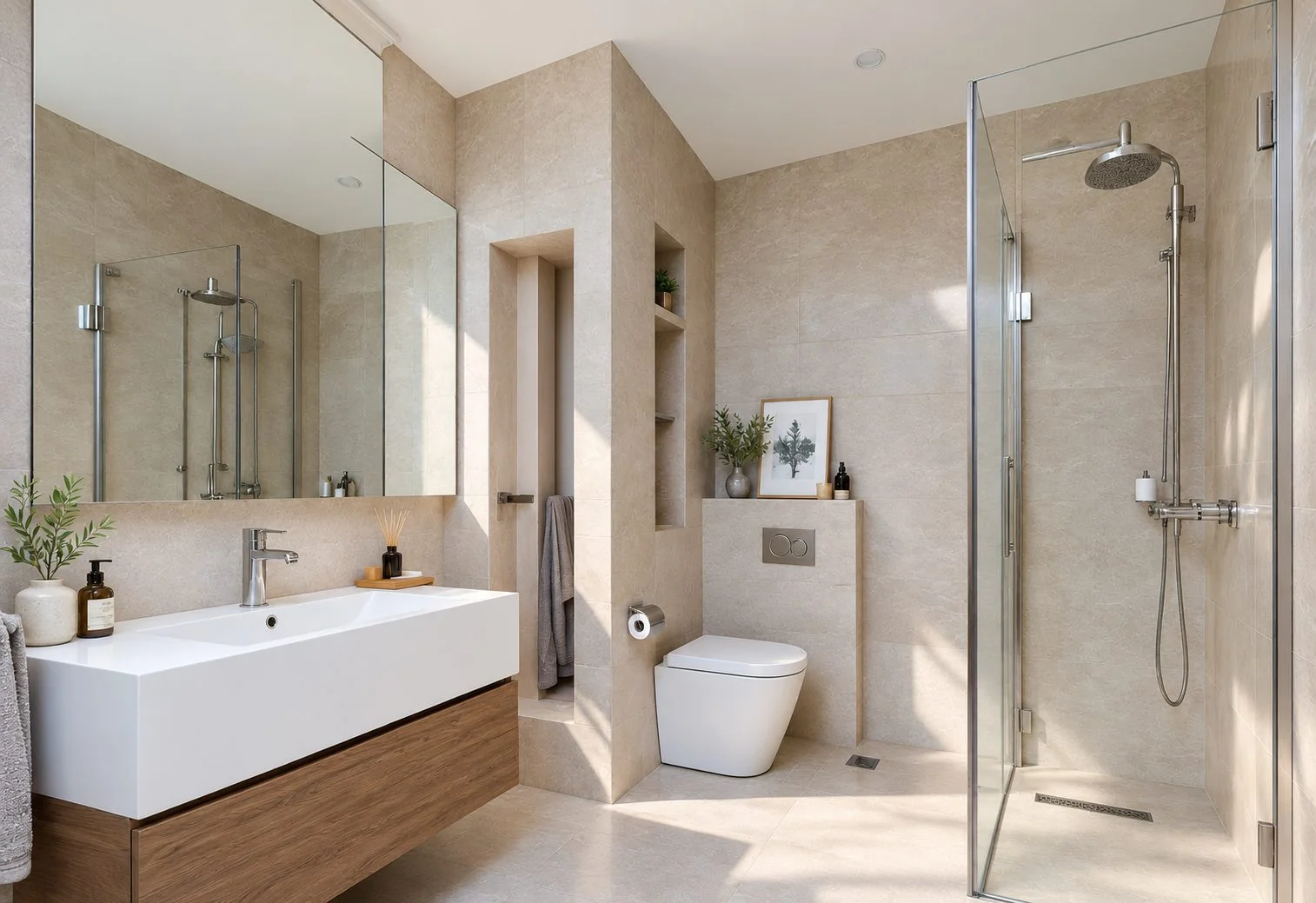 AIIA Block, maison modulaire de 73 m² : salle de bain, rendu 3D
