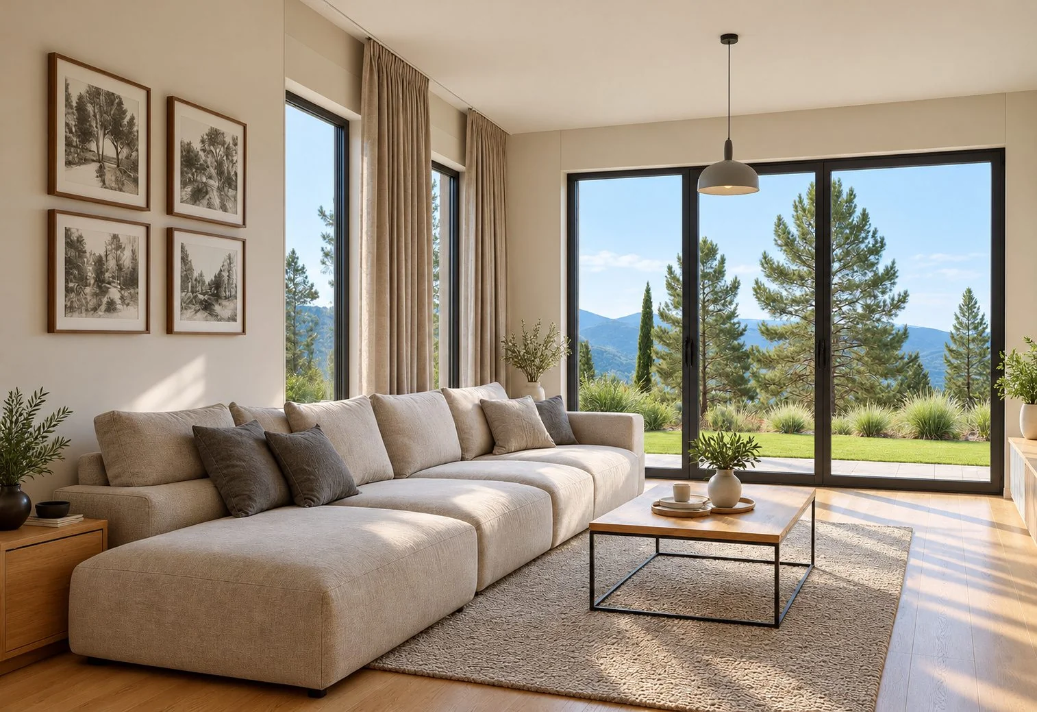 AIIA Block, maison modulaire de 73 m² : séjour, rendu 3D