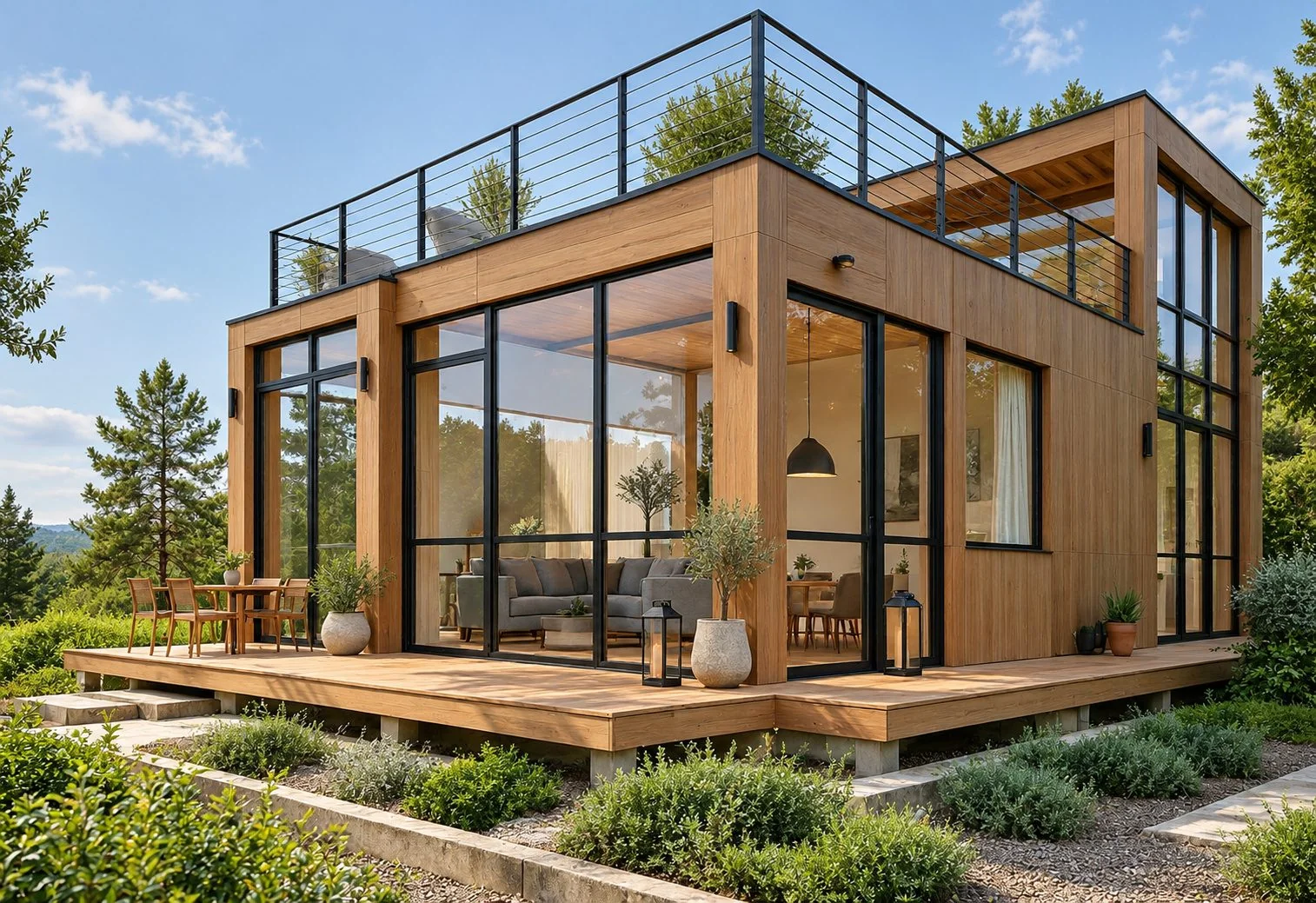 AIIA Court, maison modulaire de 160 m² : vue extérieure, rendu 3D