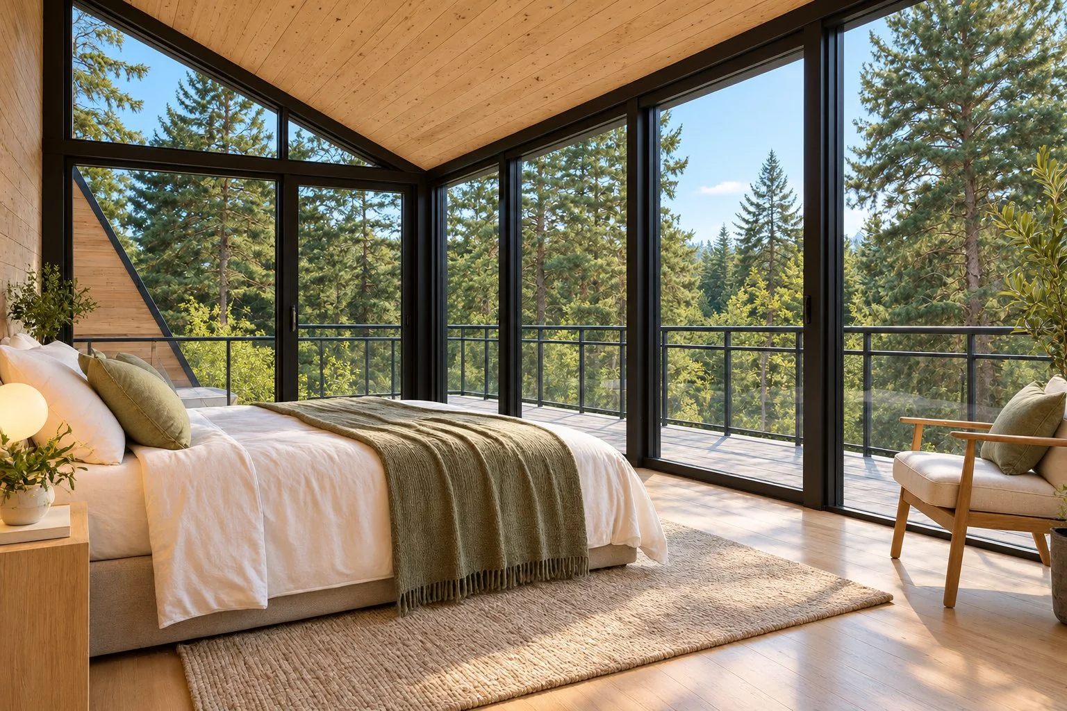 AIIA Form, maison modulaire de 78 m² : chambre à l'étage, rendu 3D