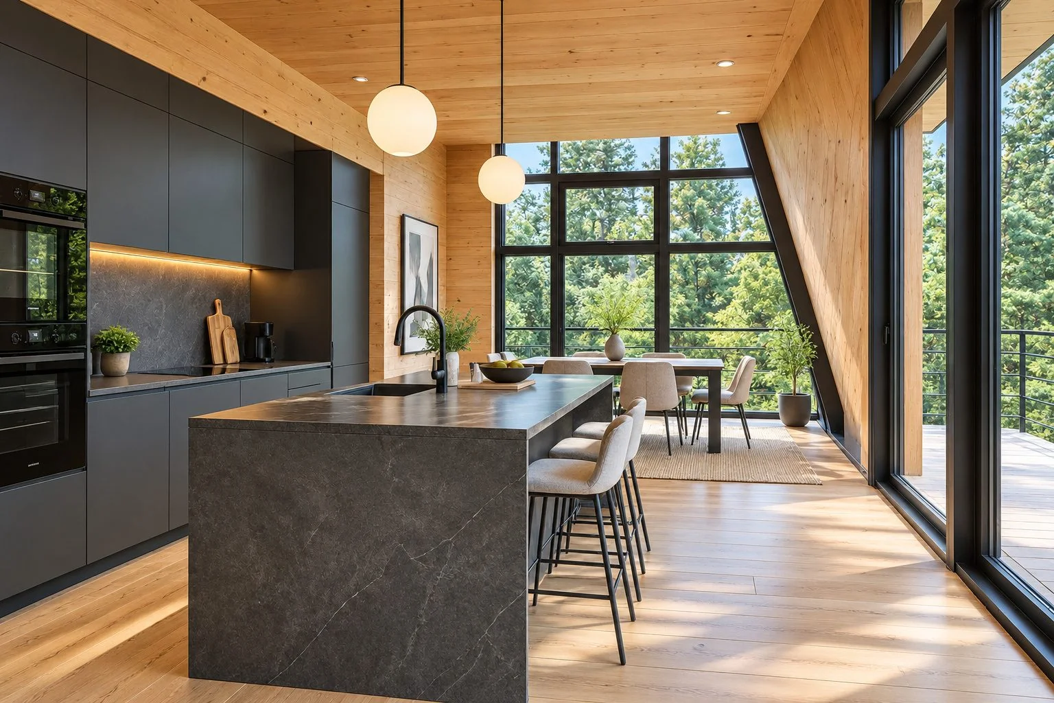AIIA Form, maison modulaire de 78 m² : cuisine, rendu 3D