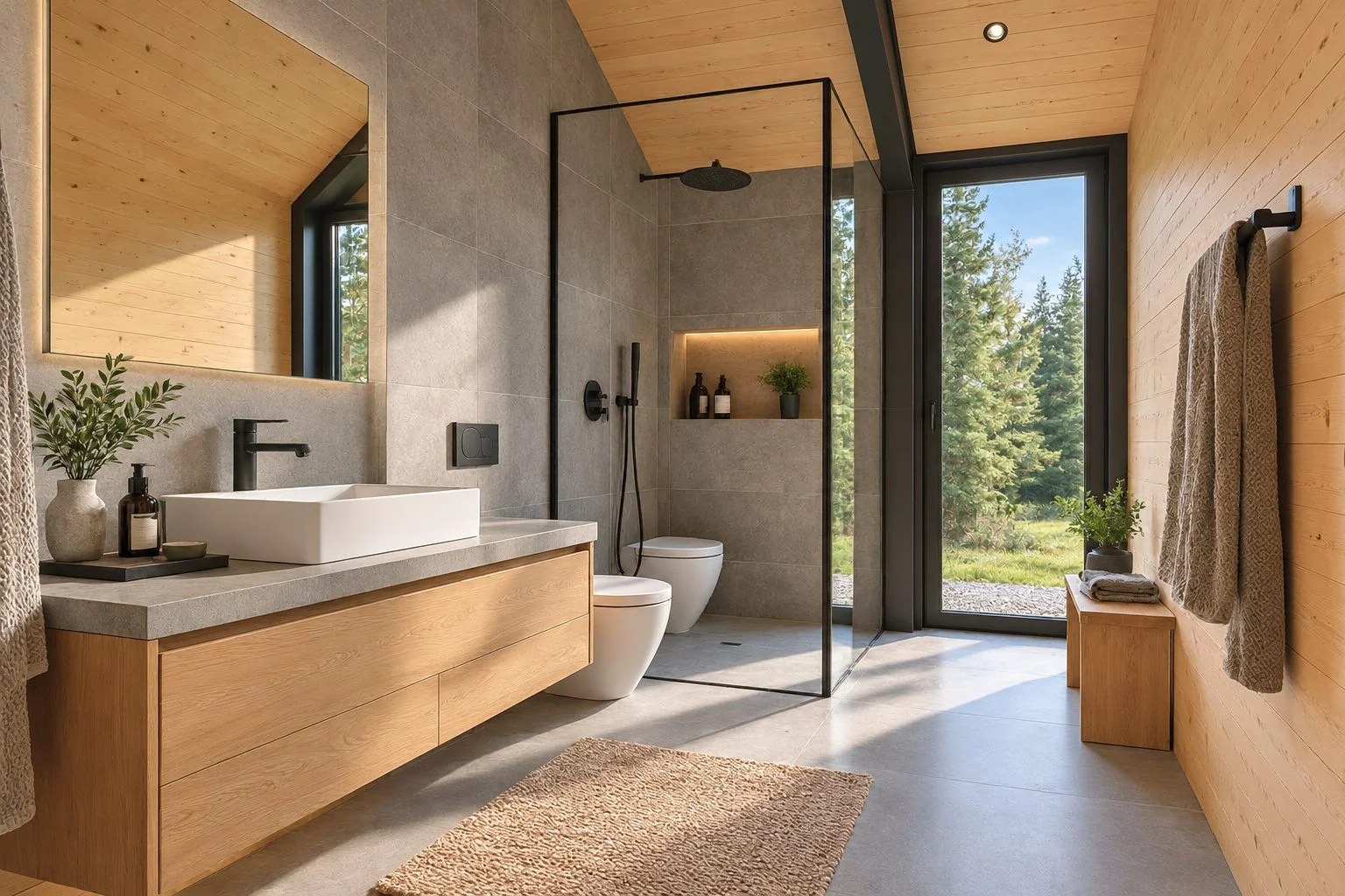 AIIA Form, maison modulaire de 78 m² : salle de bain, rendu 3D