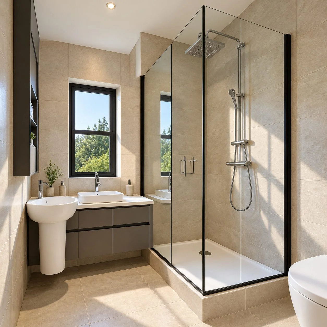 AIIA Frame, habitat Resort de 30 m² : salle d'eau, rendu 3D