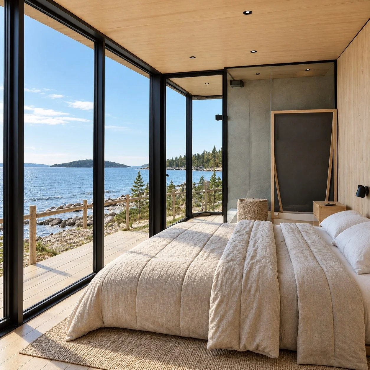 AIIA Glass, 25 m² tiny house: bedroom, 3D render
