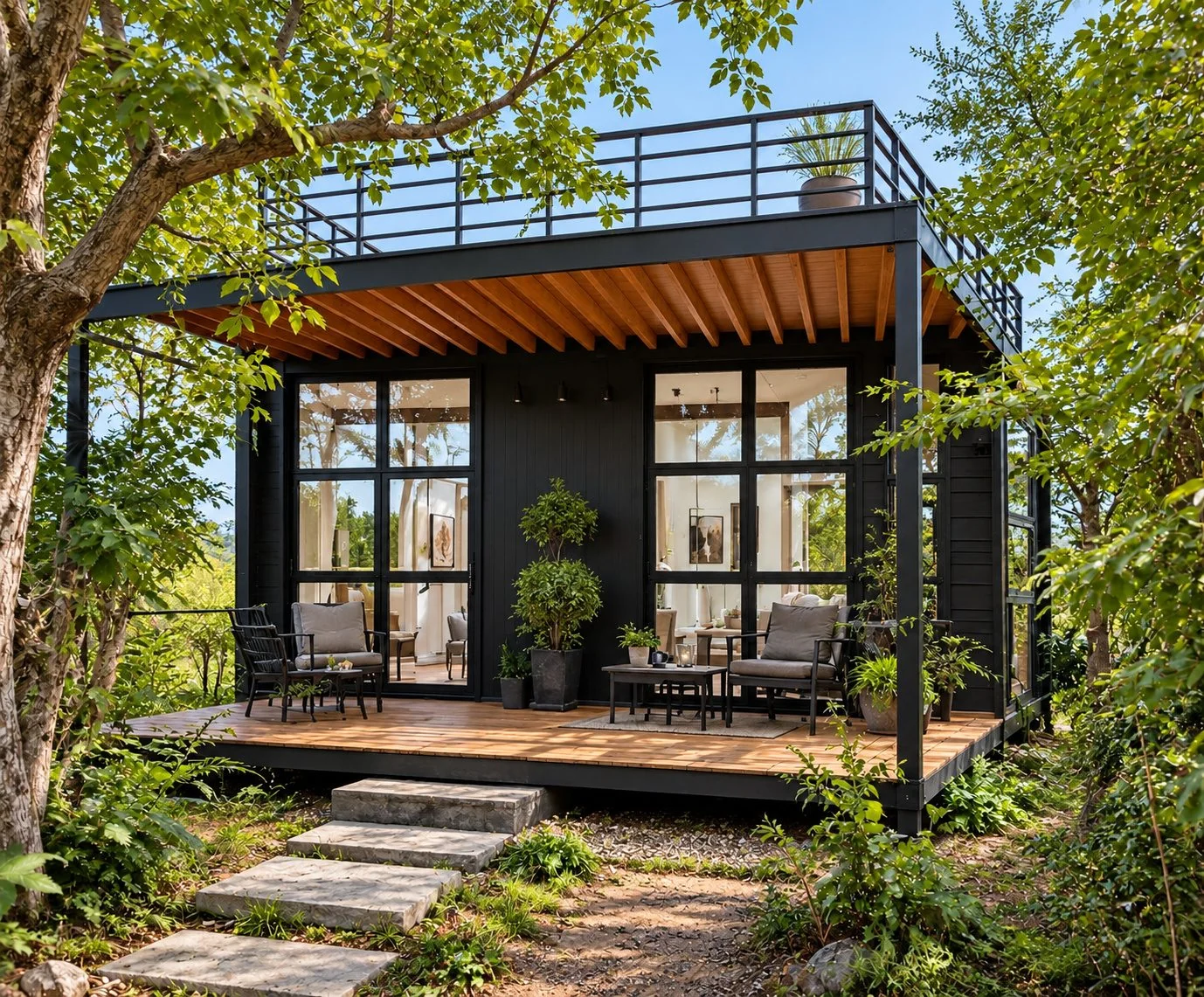 AIIA Level, maison modulaire de 48 m² : extérieur, autre vue, rendu 3D