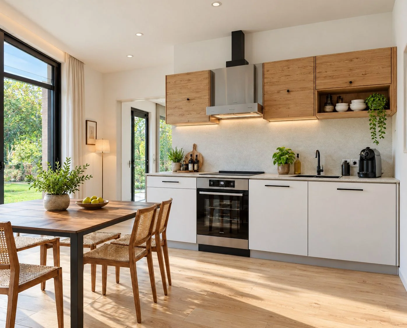 AIIA Line, maison modulaire de 40 m² : cuisine et coin repas, rendu 3D