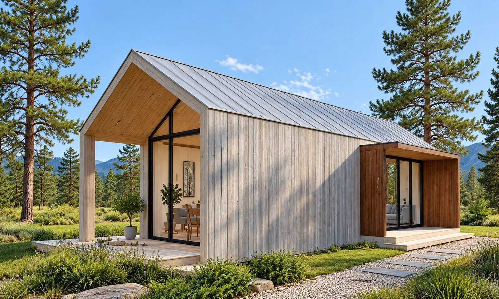 AIIA Line, maison modulaire de 40 m² : extérieur, autre vue, rendu 3D