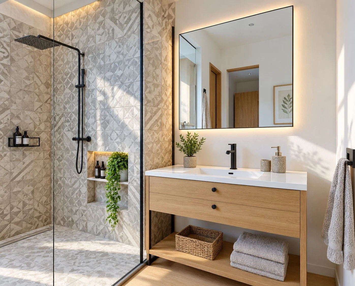 AIIA Line, maison modulaire de 40 m² : salle d'eau, rendu 3D