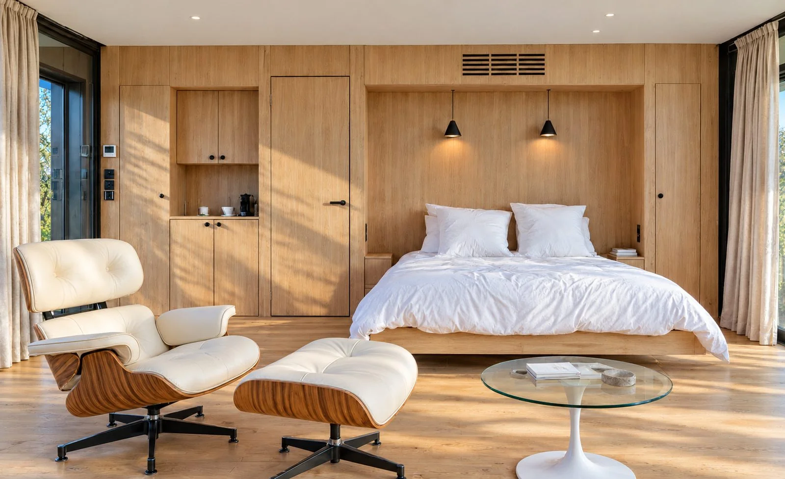 AIIA Pod, tiny house de 28 m² : chambre et coin lecture, rendu 3D